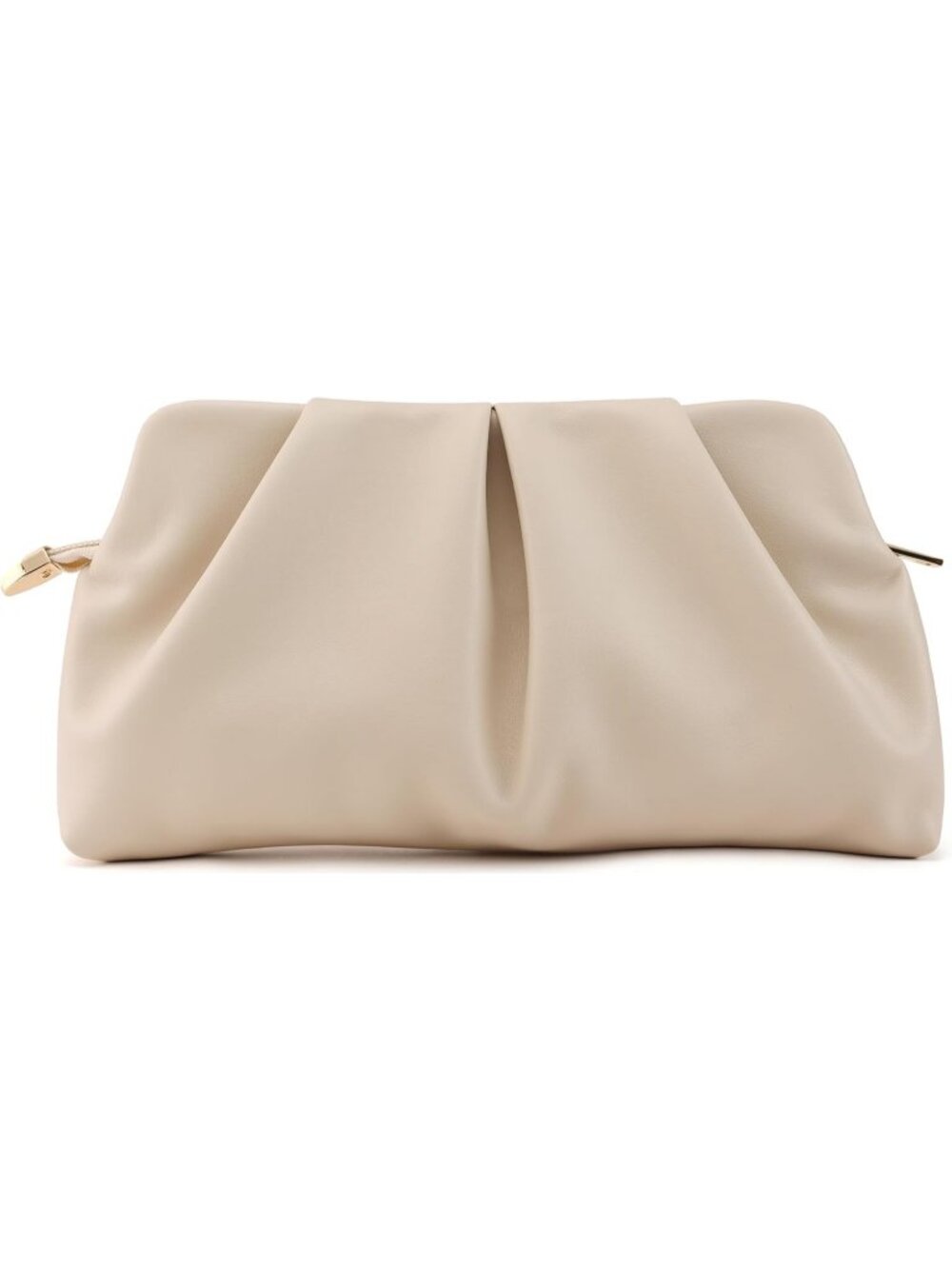 Women's Beige Pleated Pu Clutch Purse For Dressy With Chain Formal Handbag